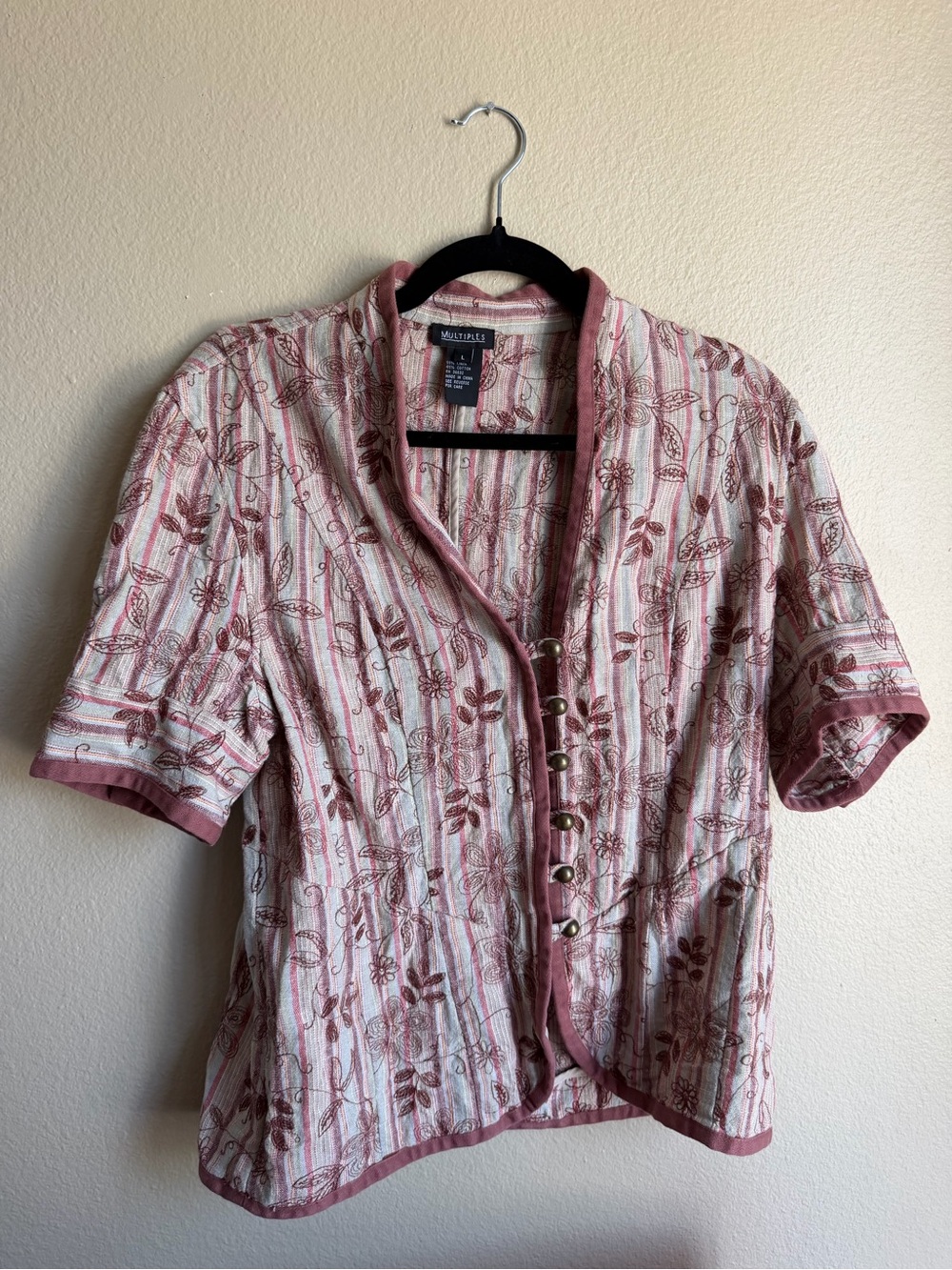 Coldwater Creek Pink Floral Stripe Button-Front Shirt Jacket